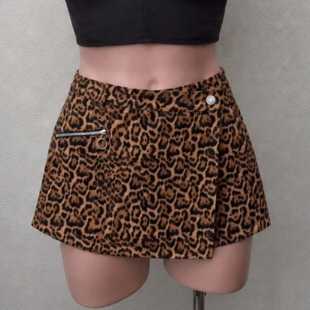 Zara Leopard Print Wrap Overlay Skort Brown Black Women’s US XS